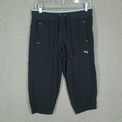 Puma Capri Sweatpants Womens Medium Joggers Drawstring Black Pockets Dry Cell 