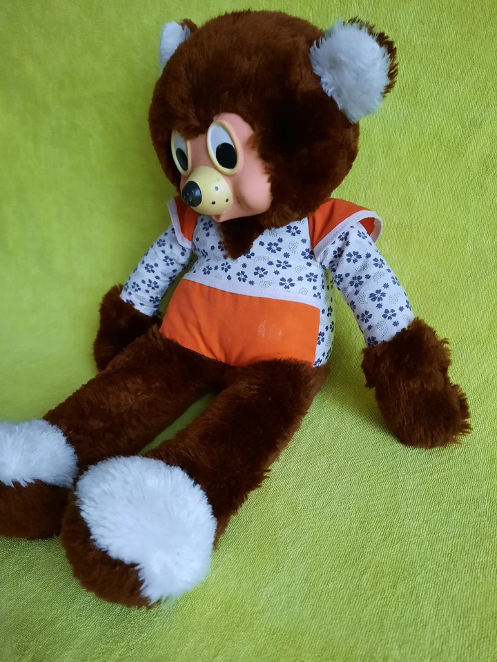 DDR Plüschtier - Bär mit Gummigesicht braun ca. 46 cm groß DDR Spielzeug - Bild 2 von 4