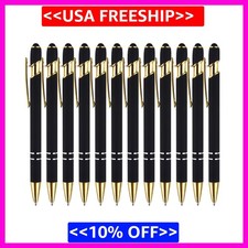 12 Pack Black Gold Ballpoint Pen with Stylus Tip 1.0 Mm Black Ink Smooth Writing