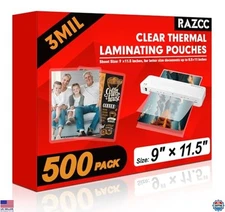 500 Pack Clear Thermal Laminating Sheets 9x11.5-Inch, 3mil Durable Plastic Paper
