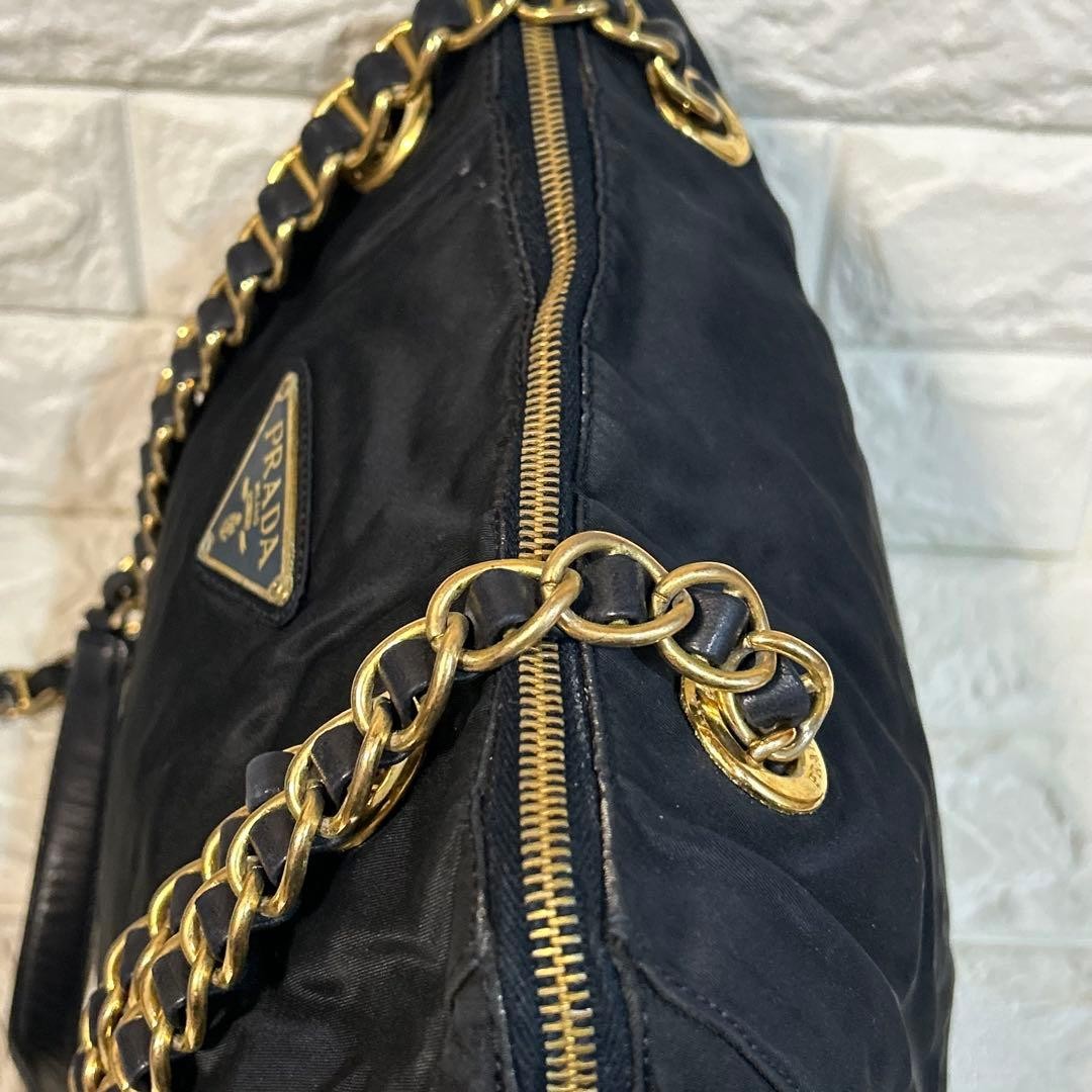 PRADA Chain Shoulder Bag Triangle Logo Nylon Navy thumbnail 11