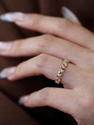 Tree Leaf Branch Twist Ring Full Eternity Engagement Band, Nature Inspired Ring