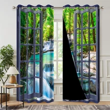 Waterfall Blackout Curtains 3D Print Window View Nature Landscape Window Drap...