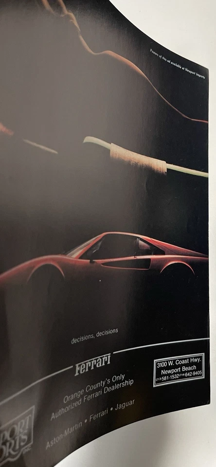 1982 “Ferrari: Decisions Decisions” Vintage Print Ad, Newport Motors, Cal 308GTB - Image 3 of 3