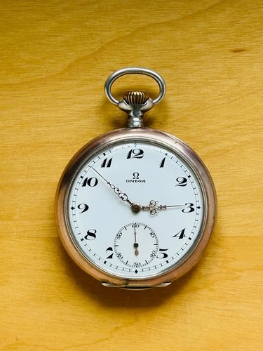 2P818 Antique Omega silver pocket watch