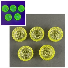 Central Glass Pressed Diamond Vaseline Salt Cellars Set of 5 Uranium Glow READ