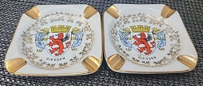 Vintage Pair Of Ashtrays of Giessen  Germany Featuring Coat Of Arms