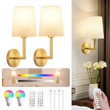 JKEYES Battery Operated Wall Sconces Set of Two, Gold Cordless Wall Sconce wi...