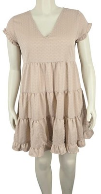 Women's Style House Brand Pink Rose Ruffled Dress Large Swiss Dot Layered Light