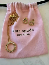 Kate Spade NY Full Circle Mini Pendant Necklace + Studs in Yellow Gold / Clear