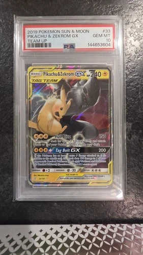 Pokémon TCG Team Up Sun and Moon Pikachu Zekrom GX Ultra Rare 33/181 PSA 10 🔥