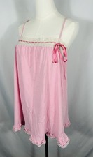 Y2K Victorias Secret Cotton Babydoll Slip Nightgown Small Pink Coquette Lace Bow
