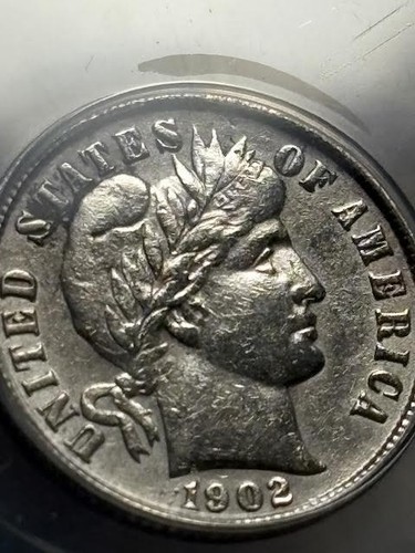 1902 Barber Dime, high grade, Cleaned, Free Shipping ANACS EF40 - Picture 5 of 9