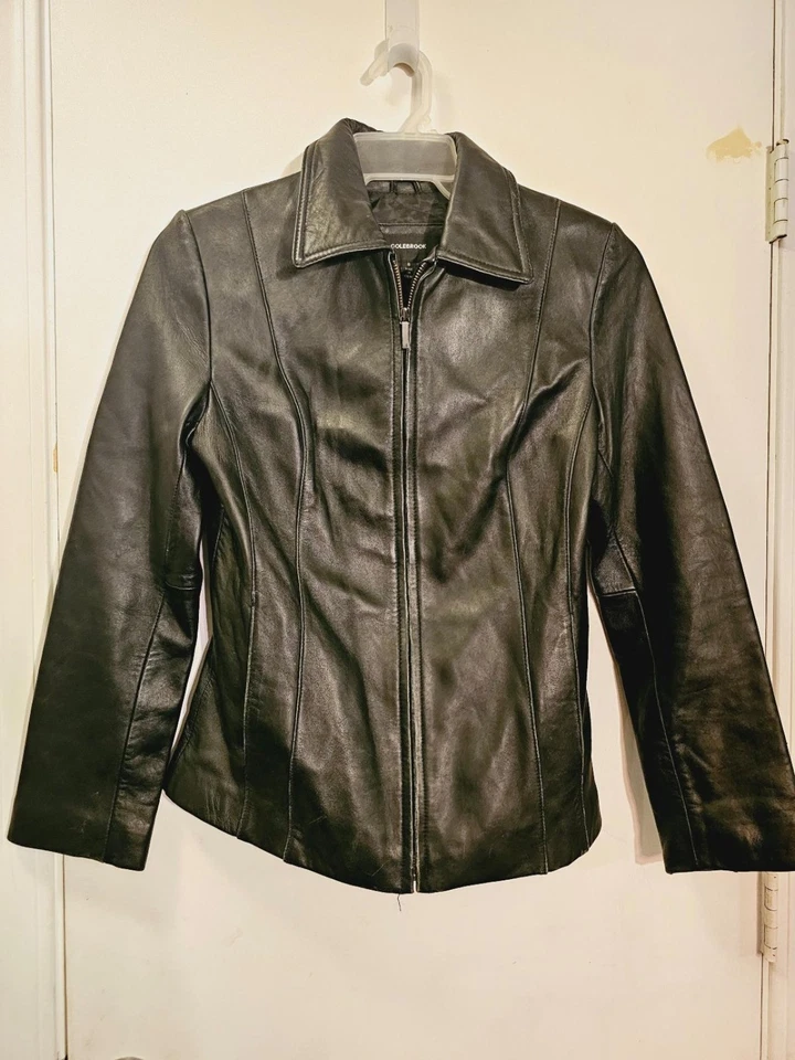Chaqueta de cuero Colebrook para mujer talla S forrada negra clásica años 80 90 de colección con cinturón Foto 4 de 4