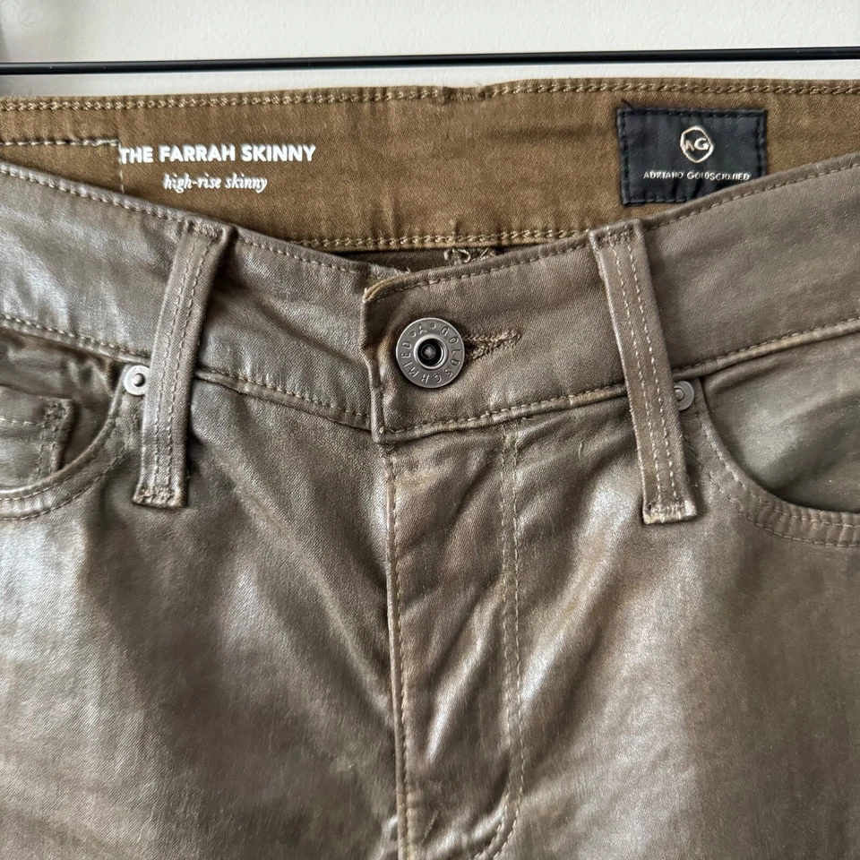 GUC ADRIANO GOLDSCHMIED THE FARRAH IMITACIÓN CUERO TIRO ALTO JEANS AJUSTADOS TALLA 24 Foto 4 de 4