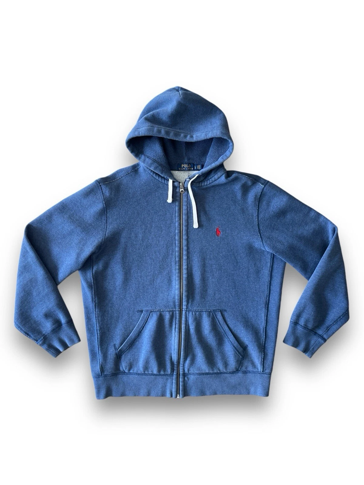 Polo Ralph Lauren Fleece Full Zip Hoodie Large Blue Waffle Thermal Knit Hood