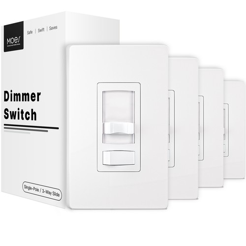 MOES Dimmer Light Switch 3 Way & Single Pole for LED,CFL,Incandescent,Halogen - 第 1/12 張圖片