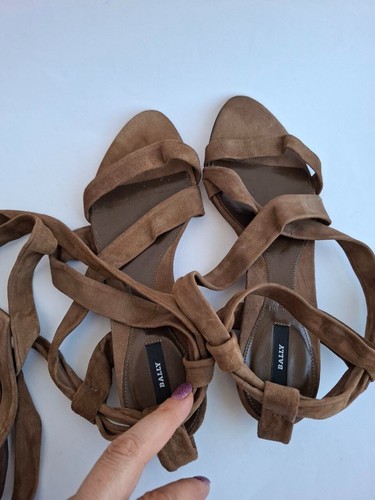 BALLY sandali gladiatore avvolgenti da donna scamosciati marrone scuro EU 37 1/2 US 7 - Foto 4 di 16