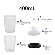 Disposable Spray Paint Gun Cup Liners & Lids System 400ML 13.5Ounce Kit