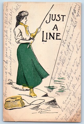 Pretty Girl Postcard Fishing Just A Line Salem Oregon OR 1905 Posted Antique
