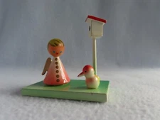 Angel With Bird And Birdhouse Goula Spain Miniature Wood Sculpture