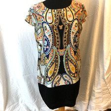 J. Taylor Midi Dress Multicolor Floral Paisley Short Sleeve Back Zipper 14