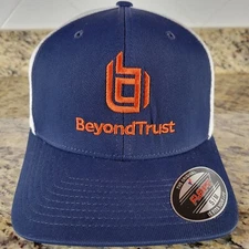 BeyondTrust Flexfit Hat S/M Navy White Trucker Cap Yupoong Logo Embroidered