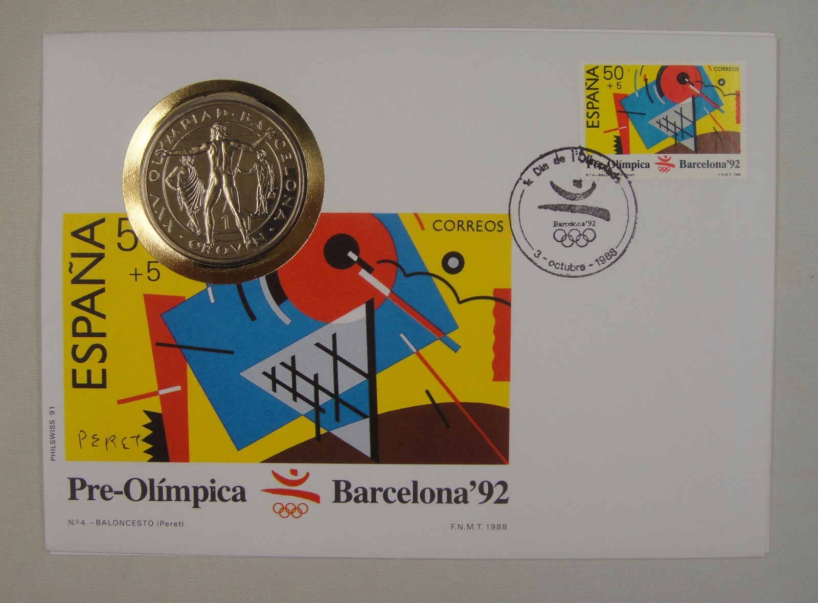 Gibraltar Coin and Spain Stamp First Day Cover,  Barcelona Olympics