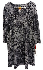 Ruby Rd Womens Sweater Dress XL Gray Black Animal Print Soft Knit Long Sleeves