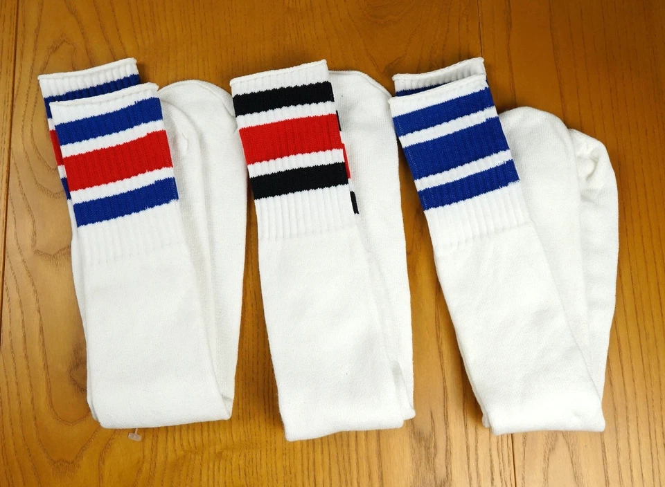 Calcetines tubo vintage 3 pares rayas años 80 90 sobre la pantorrilla deporte baloncesto patinador Foto 4 de 4
