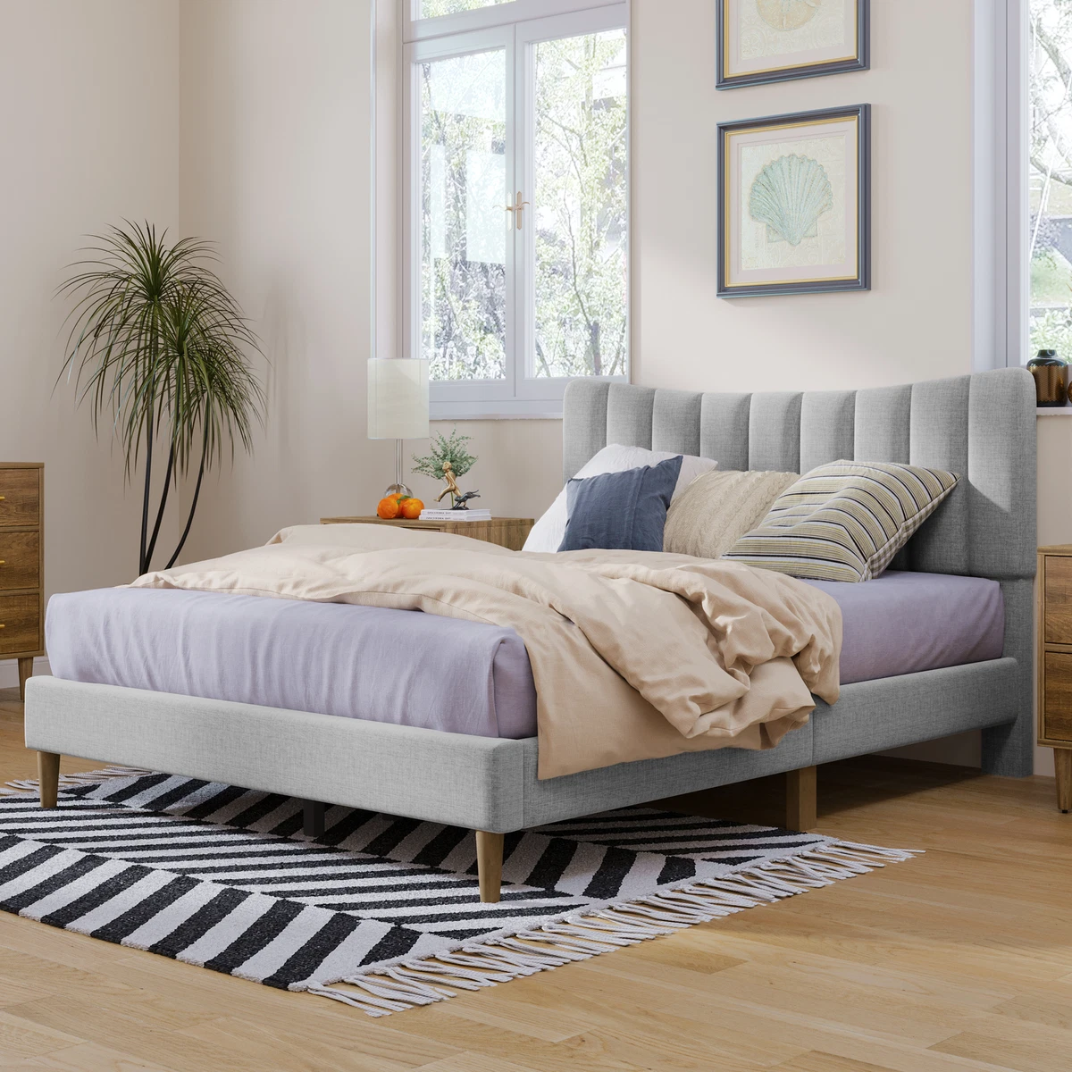 Gray tufted headboard and frame online
