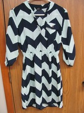 Rue21 Juniors Small Chevron V-Neck Elastic Waist Dress Tab 3/4 Sleeves Blue Aqua