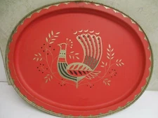 Folk Art Vintage Tray Distlefink Bird Peacock Retro Mid century Design