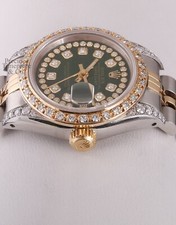 Rolex Lady Datejust 26mm Two-Tone Diamond Bezel Lugs Green String Diamond Dial 4