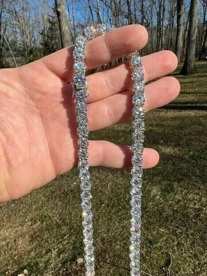 25Ct 5mm Round Cut Lab Created Diamond Tennis Necklace 14K White Gold Plated 20" - Image 3 of 4