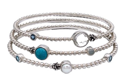 Michael Dawkins Sterling Textured Blue Turquoise Topaz + Set of 3 Bangles 41.7g