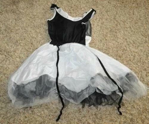 Fantasia de Halloween bailarina gótica 8/10 vestido preto branco, tiara, mangas meninas - Imagem 4 de 4