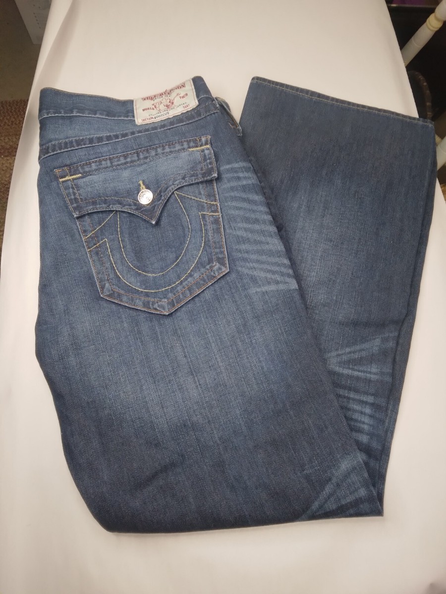TRUE RELIGION Mens Jeans Sz40 Bootcut Distressed 5 Flap Pocket