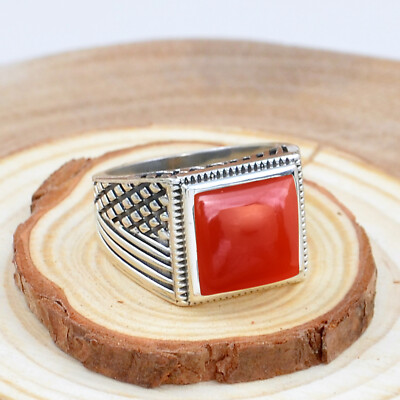 Red Onyx Square Cut 925 Sterling Silver Handmade Men's Ring Jewelry