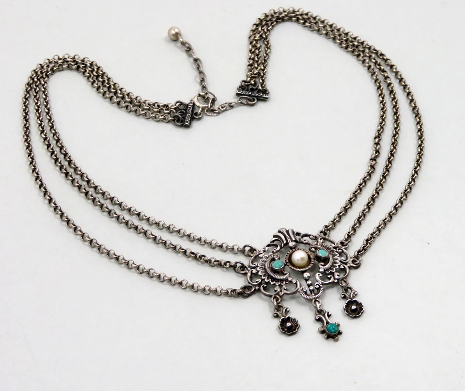 Collana In Argento Con Perle Turchesi TRACHT KETTE - Immagine 3 di 4