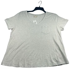 Style and Co Shirt Womens Plus Size 1X Gray Short Sleeve Vneck Cotton New