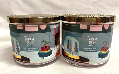 Bath & Body Works (2) TIPSY ELF 3 Wick 14.5 oz Candles Vanilla, Nutmeg, Rum