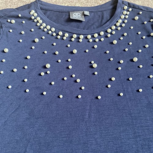 Daisy Fuentes Blue Pearl Shirt Bead Bling NEW Short Sleeve Top Women’s Sz XL NWT - Picture 2 of 10