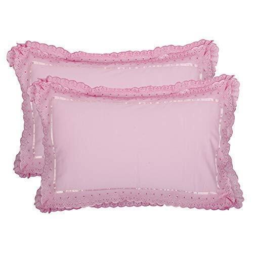 Fancy Cotton Lace Pillow Cover Color Pink Pack Of 2 - Picture 1 of 5