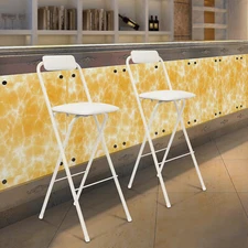 2PCS Modern Foldable Bar Chair, Tall Folding Chair, Portable Folding Stool White