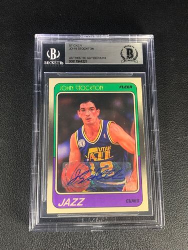 JOHN STOCKTON SIGNED 88/89 FLEER ROOKIE #115 BAS BGS AUTHENTICATED STICKER AUTO - Picture 1 of 2