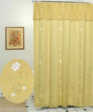 Daisy 3D & Embroidery Floral Fabric Bath Shower Curtain Gold Creative Linens
