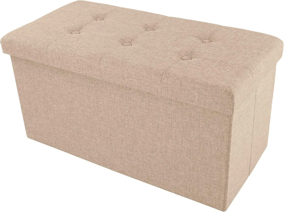 Versatile Beige Folding Ottoman - 30-Inch Footrest & Storage for Living Spaces - Image 3 of 4