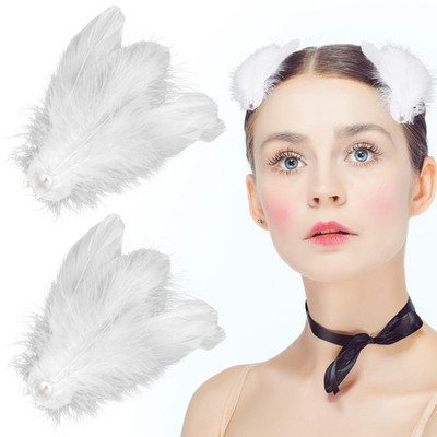 2pcs White Feather Hair Clips, White Swan Feather Hair Clips Ballet Swan Lake...