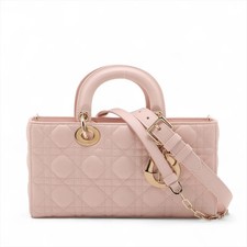 Christian Dior Cannage Lady Dejoy Leather 2 Way Handbag Pink Lucky star